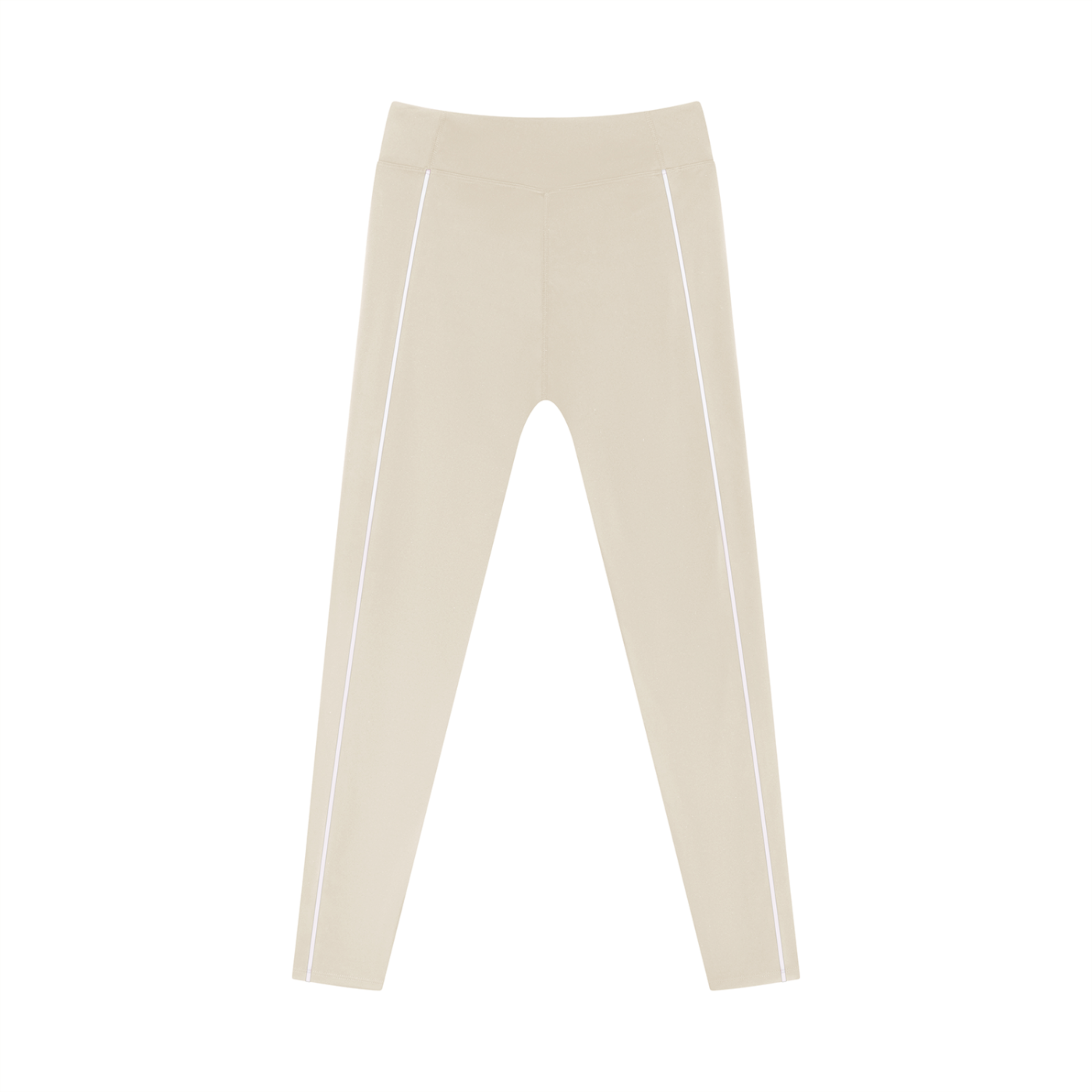Beige leggings with white stripes on a white background